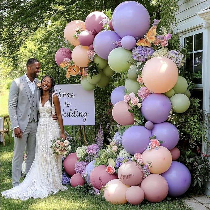 Dusty Green Purple Pink Balloon Garland Double Stuffed Pastel Light Green Pink Lavender Lilac Balloon Arch Kit Mist Mauve Blush Balloons for Spring Wildflower Birthday Wedding Baby Shower Party Decor