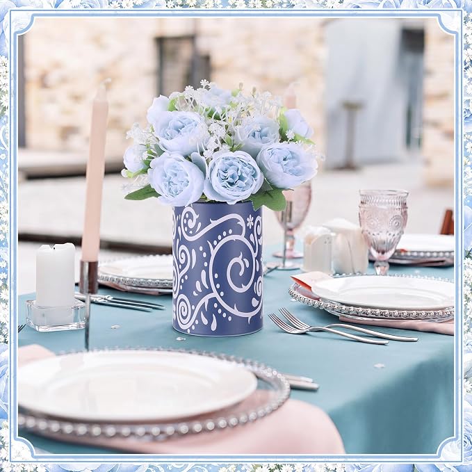 Mumufy 30 Pcs Blue Fiesta Table Centerpieces with Cardboard Paper Vases and Artificial Flowers, Cielito Lindo Mexican Baby Shower Decor for Boy, Bridal Shower, Wedding, Taco Party, Cinco De Mayo