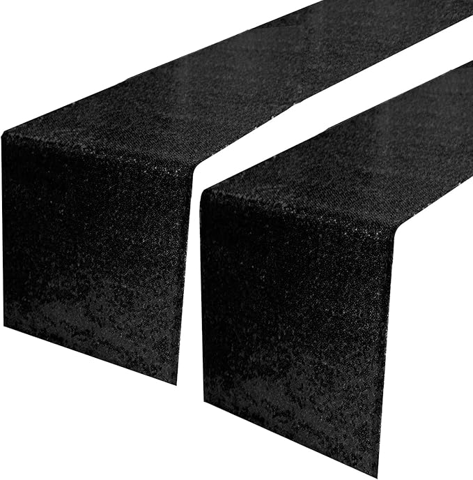 JYFLZQ Black Sequin Table Runners 12" x 72" Pack of 2 Sparkly Black Metallic Table Runner Glitter Sequin Runner for Table Birthday Party Event Decorations