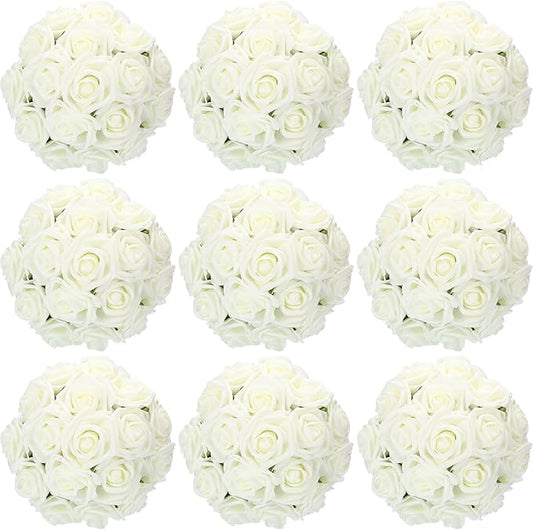 Tigeen 200 Pack Artificial Foam Rose Flowers with Stems Artificial Flowers Real Looking Fake Roses Bulk for DIY Wedding Bouquets Bridal Shower Centerpieces Floral Arrangements Home Decoration (White)