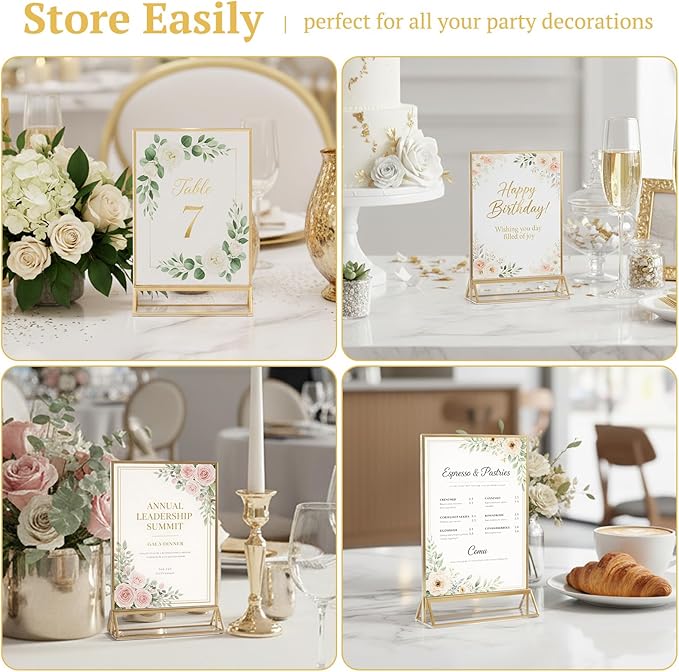 EHWINE 26 Pack 4×6 Clear Acrylic Sign Holder with Gold Borders and Vertical Stand, Double Sided Table Menu Holders Picture Frames for Wedding Table Numbers, Restaurant Signs, Photos and Art Display
