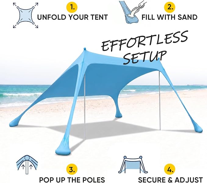 Sekey Aluminum Beach Shade Sun Shelter UPF 50+ - 6.5x6.5 FT Portable Beach Canopy with Windproof Rope & Stability Poles, Easy Setup Outdoor Tent for Camping, Backyard, Fishing, Picnics