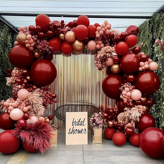 Red Pink Balloon Garland Double Stuffed Burgundy Pink Balloons Dark Red Maroon Rose Gold Balloon Arch Kit for Birthday Bridal Wedding Birthday Mother's Day Graduation Party Decoration