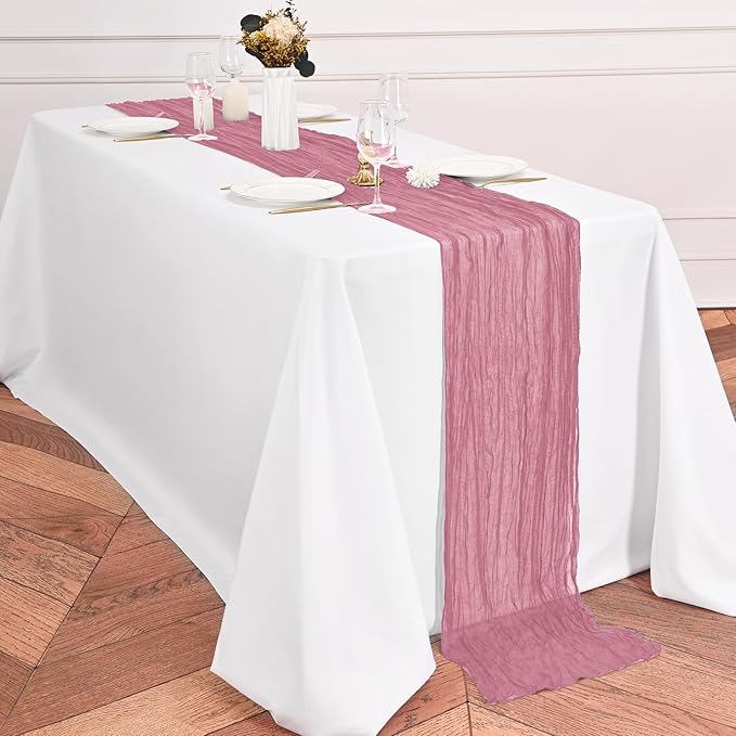24 Pack Dusty Rose Table Runner 10Ft Cheesecloth Table Runner Rustic Gauze Table Runners Romantic Long Sheer Fabric Cheese Cloth Table Runners for Wedding Party Bridal Baby Shower