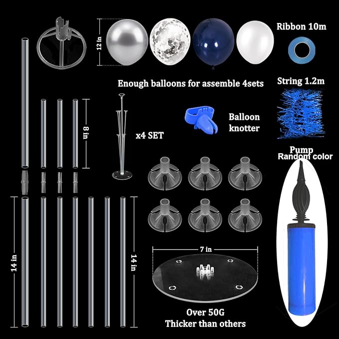 ZJDHPTY 4 Set Balloon Stand with Navy Blue and Silver Balloons | Centerpiece Table Decorations for Birthday Wedding Anniversary Retirement New Years Graduation Decorations Class of 2026