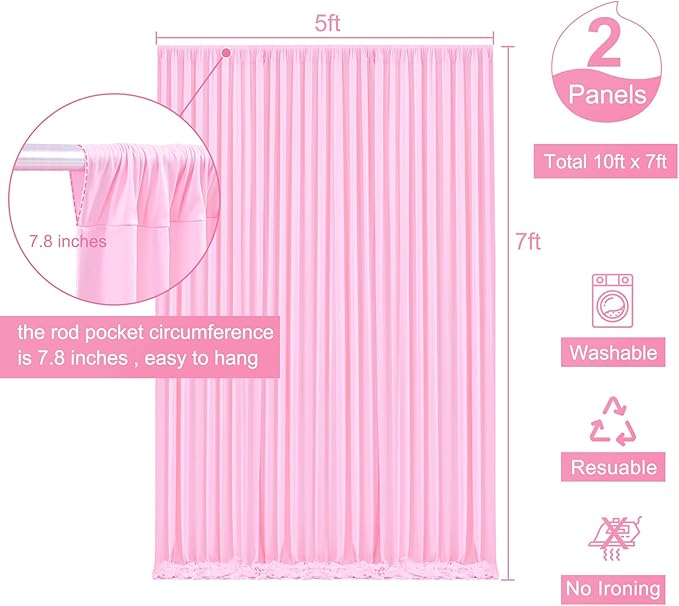 10ft x 7ft Pink Backdrop Curtain for Parties Light Pink Wrinkle Free Backdrop Drapes Panels for Baby Shower Wedding Birthday Photo Gender Reveal Photography Polyester Fabric Background Decoration