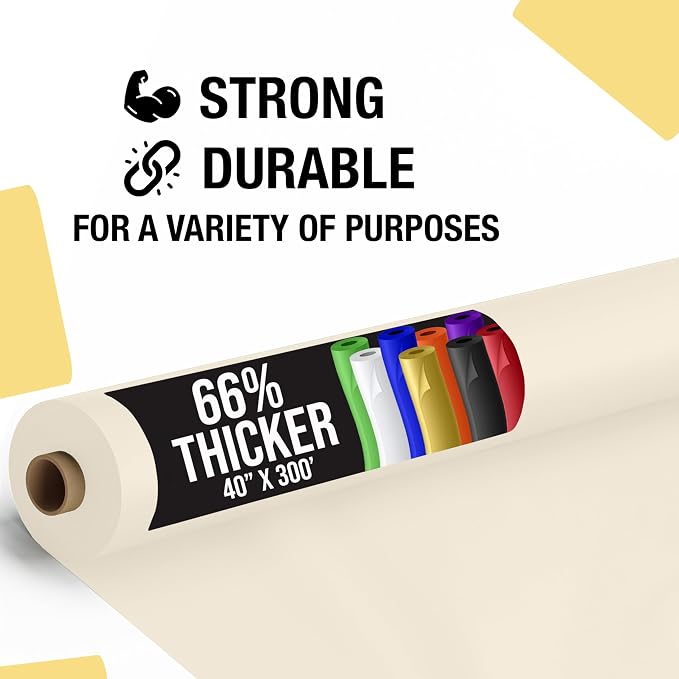 Party Solids 66% Thicker Premium Ivory Plastic Table Cover Roll 40" X 300' Table Cloth Plastic Cover Roll Quality Thick Banquet Rolls Disposable Tablecloth Rolls Strong American Based Company