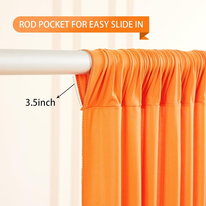 Orange Backdrop Curtains - 8 Panel Wrinkle-Free Polyester Photography Drapes for Baby Shower & Birthday Party - 32 x 10FT
