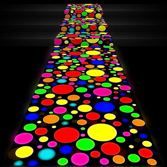 Haull 138 x 59 Inch Glow in The Dark Party Supplies Neon Party Decorations Light up Dance Floor Blacklight Rug UV Reactive Fluorescent for Carnival Birthday Wedding Favors(Dot)
