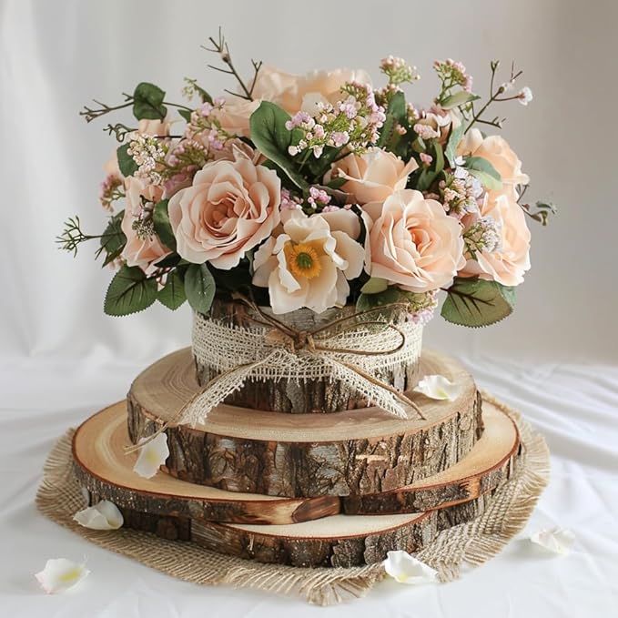 Wood Slices for Centerpieces 10 Pcs Natural Wood Rounds 6-7 Inch for Wedding Table Decor Rustic Centerpiece Base