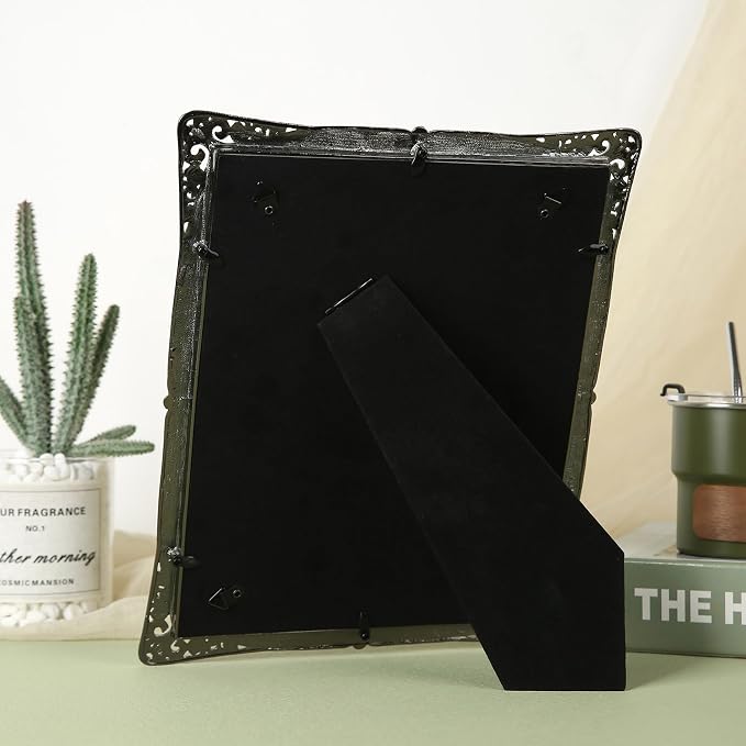 8x10 Vintage Picture Frame with Green Metal Brass Pearl for Wedding Decoration Photo Frame, Clear Glass Front Cover Ornate Antique Art Tabletop Display Unique Gifts, Horizontally & Vertically