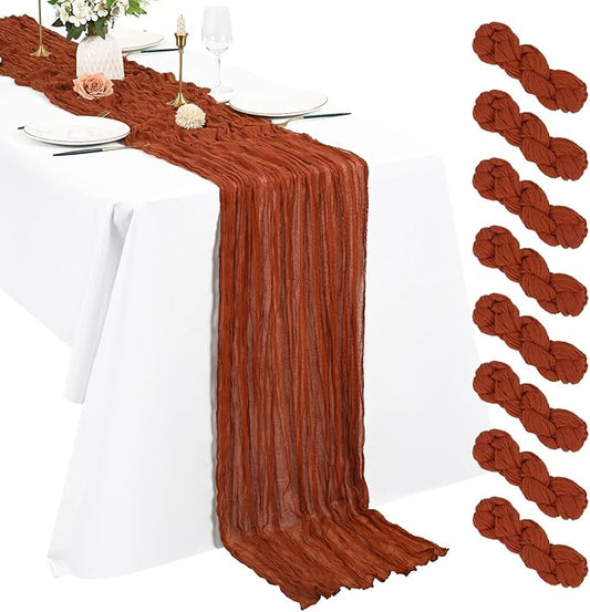 8 Pack Cheesecloth Table Runner 13Ft Boho Gauze Table Runner 35×157 Inch Rustic Romantic Long Table Runner for Wedding Party Bridal Shower Thanksgiving Christmas Decoration(Terracotta)