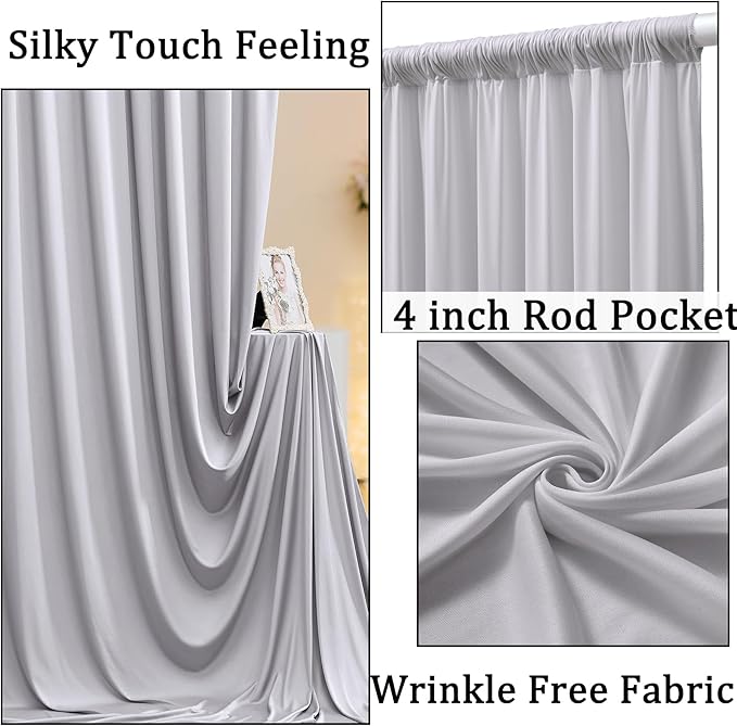 10ftx8ft Wrinkle Free Silver Backdrop Curtain for Parties, Thick Polyester Backdrop Drapes for Wedding Birthday Party Photography Background Baby Shower Decor