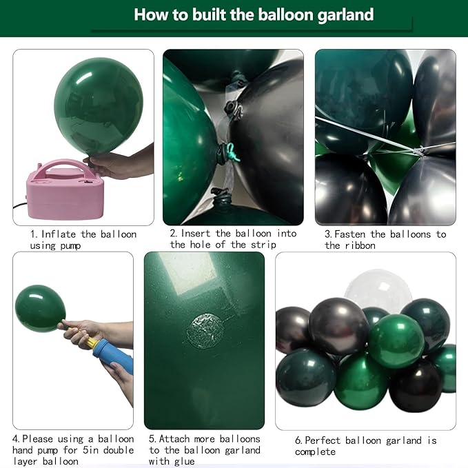 Black Green Balloon Garland Double Stuffed Dark Emerald Green Balloons Clear Bobo Metallic Black Balloon Arch Kit for Graduation Baby Shower Birthday Bridal Shower Graduation Party Decorations
