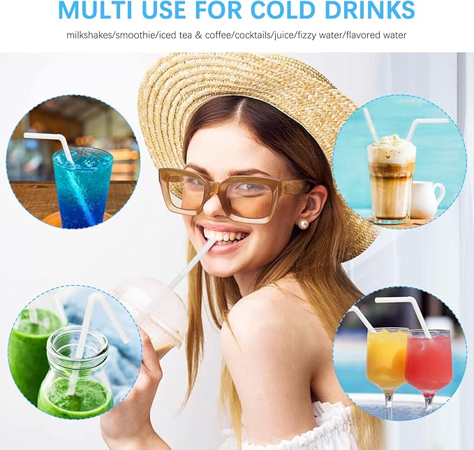 Plasticless 100P PLA Disposable Drinking Straws Corn Plant Based Biodegradable Straws, BPA Free Compostable Straw (100 Pack White Individually Wrapped Straws)
