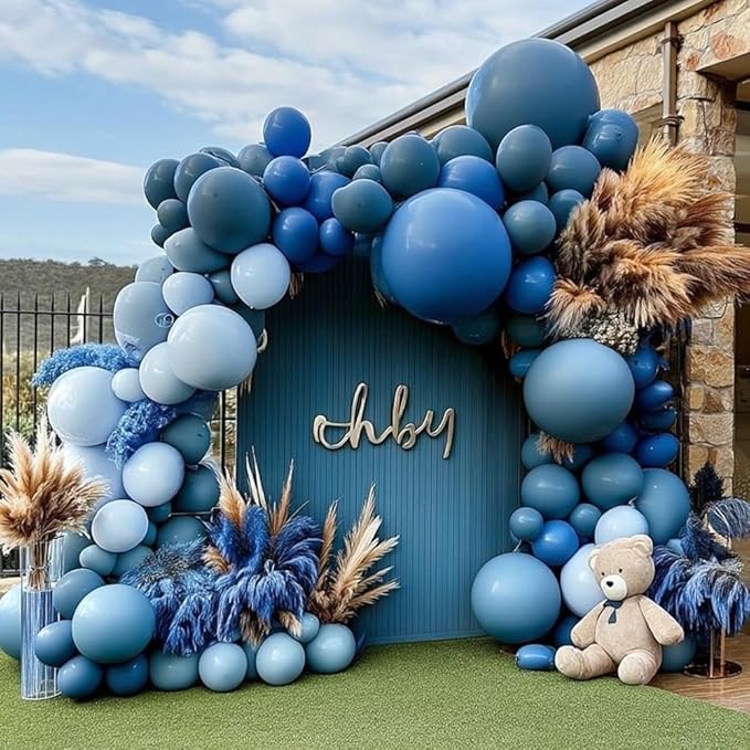 Dusty Blue Balloon Arch Double Stuffed Light Dark Blue Balloons Different Size Blueberry Balloon Garland Kit for Baby Shower Birthday Wedding Bridal Graduation Party Decorations