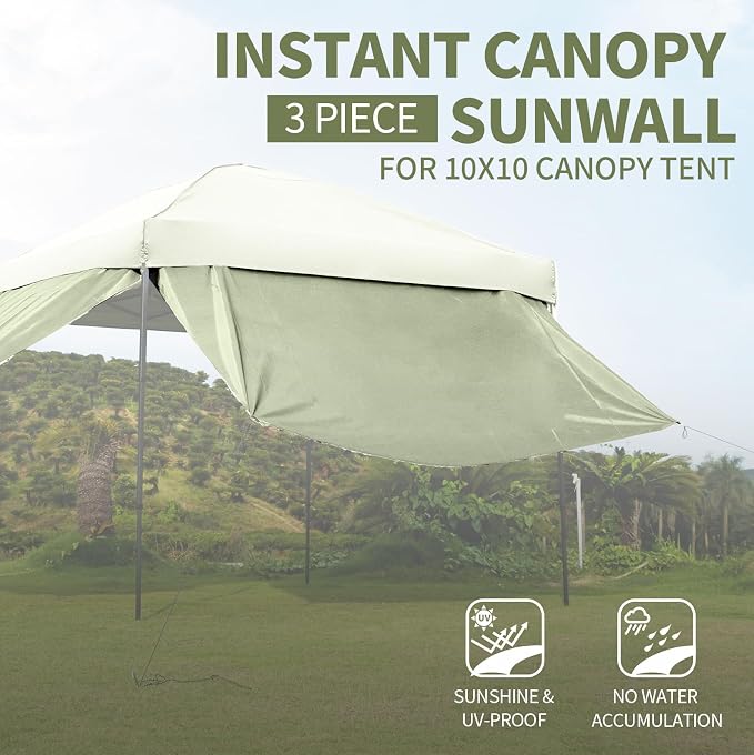 Instant Canopy Tent SideWalls Waterproof Sunwalls for 10x10 Pop Up CanopyTent, 300D Polyester Canopy Walls 3Pack Sidewalls Waterproof and UV Protection