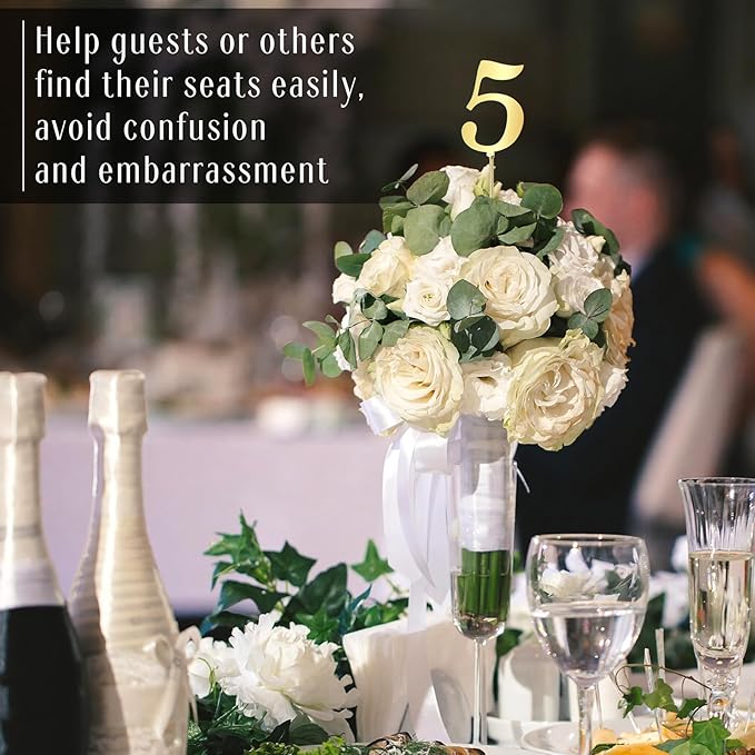 Novabright 20 Pcs Metal Table Numbers 1-20 Numbers for Wedding Reception, 10 Inch Stainless Steel Table Number Signs with Sturdy Holder Base for Banquet, Party, Restaurant & Event Decor (Gold)