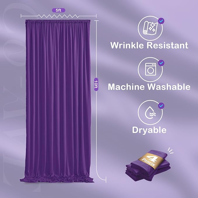 20ftx10ft Purple Backdrop Curtains for Party Background, Wrinkle Free Purple Photo Curtains Backdrop Drapes 4 Panels Back Drop Cloth for Wedding Birthday Photography Baby Shower Decor