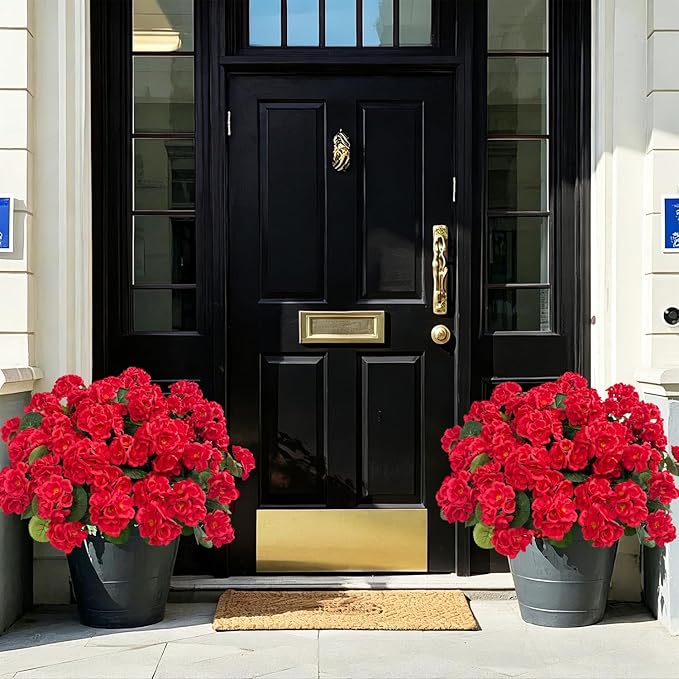 Ouddy Decor Artificial Geranium Flowers for Outdoors, Fake Silk Flowers UV Resistant Faux Geraniums for Vase Planter Garden Patio Balcony Porch Indoor Outdoor Spring Summer Home Decor, 24 Pcs Red