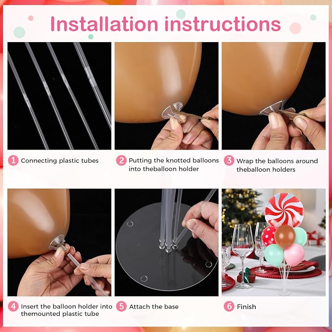 6 Sets Christmas Gingerbread Balloon Stand Kit for Table with Gingerbread Man Candy Cane Foil Balloon Centerpiece for Christmas Theme Xmas Birthday Holiday New Year Party Table Decorations