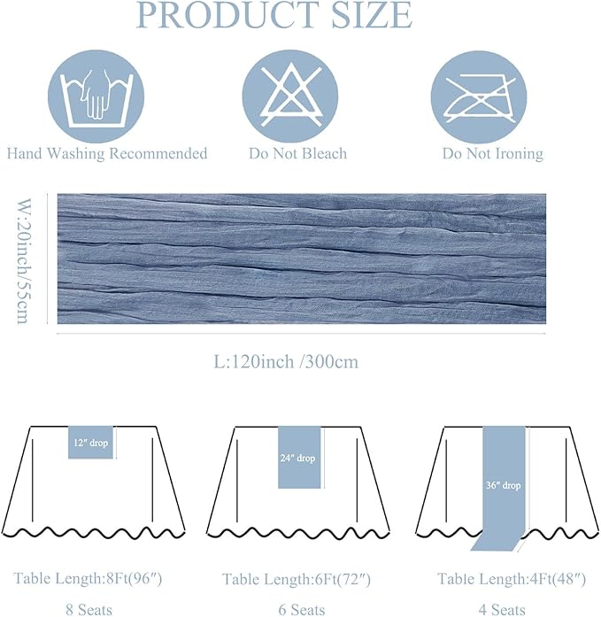 12Pack Dusty Blue Cheesecloth Table Runner 10Ft Gauze Table Runner Blue Cheese Cloth Table Runners Long Sheer Fabric Tablerunners for Wedding Party Bridal Shower Thanksgiving Christmas