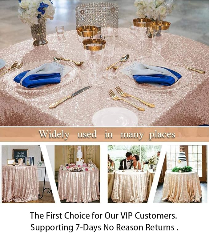 ShiDianYi Sequin Tablecloth Round 72-inch Champagne Blush | Glitter Wedding Table Cover | Elegant Party Decor for Birthday, Cake, Reception & Events