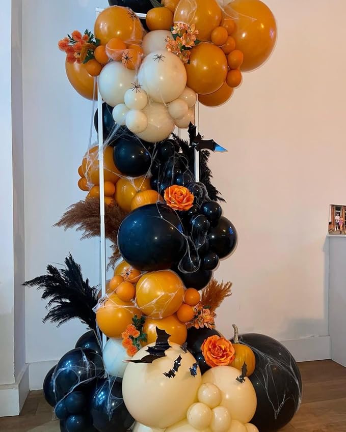 Burnt Orange Balloon Garland Arch Kit, Double Stuffed Burnt Orange and Black Balloons for Fall Thanksgiving Autumn Boho Baby Shower Birthday Party Decorations