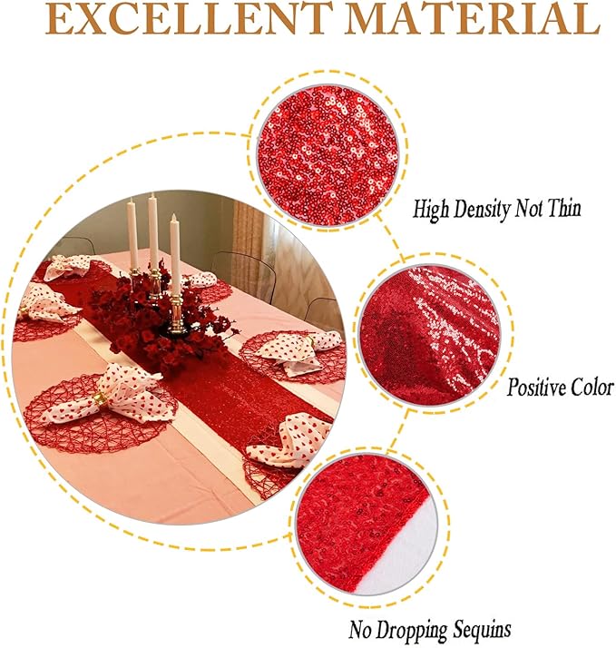 ShinyBeauty Red Table Runners 108 Inches Long Sequin Table Runner Christmas Decorations Sparkletable Linen for Wedding, Party,Outdoor,Cake Table Decor (12"X108",20 Packs)