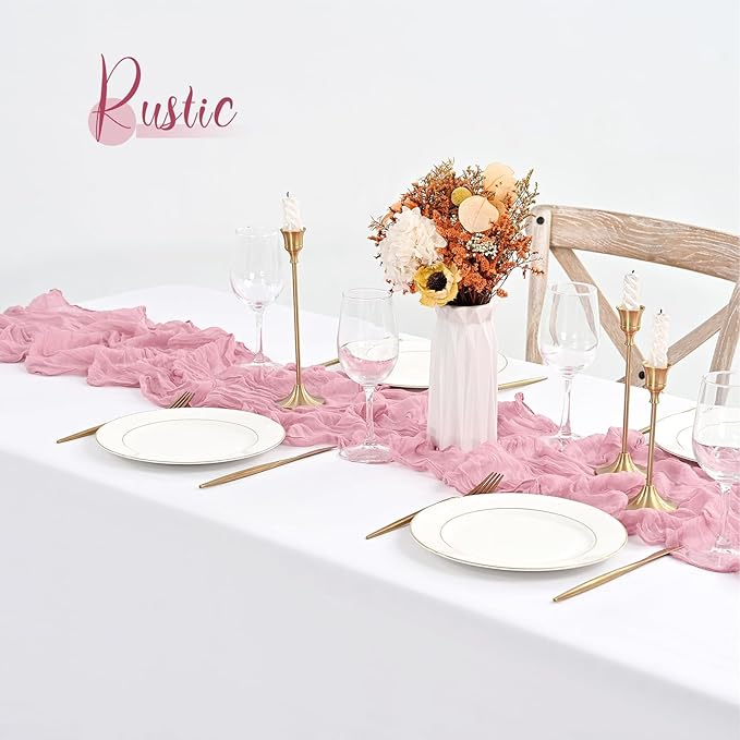 20 Pack Pink Table Runner 10Ft Cheesecloth Table Runner Boho Gauze Table Runners Romantic Long Sheer Fabric Cheese Cloth Table Runners for Wedding Party Bridal Shower