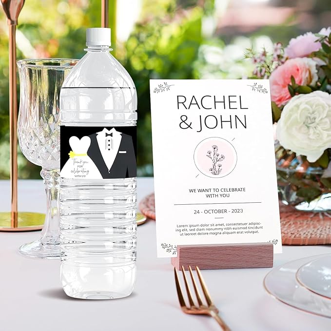 96 Pcs Wedding Wine Bottle Labels, Personalized Water Champagne Soda Bottle Stickers for Wedding Ceremony Favors