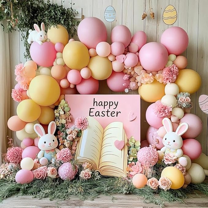 Pastel Pink Yellow Balloon Arch, Double Stuffed Light Yellow Pink Ivory Balloon Garland Kit Latex Peach White Beige Balloons for Birthday Baby Shower Easter Wedding Bridal Shower Bee Bear Party Decor