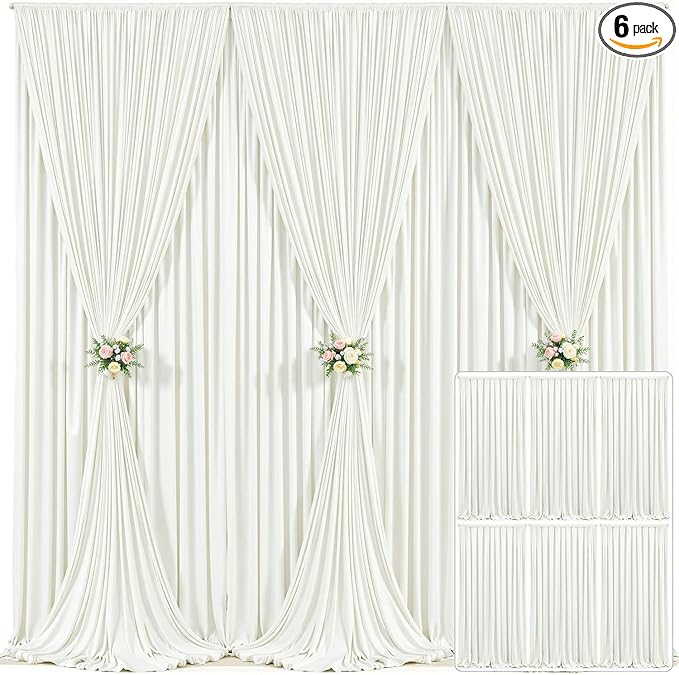 6 Panels Ivory Backdrop Curtain for Wedding Parties Wrinkle Free Ivory Photo Curtains Backdrop Drapes Fabric Decoration for Baby Shower Photoshoot 30ft(W) x 10ft(H)