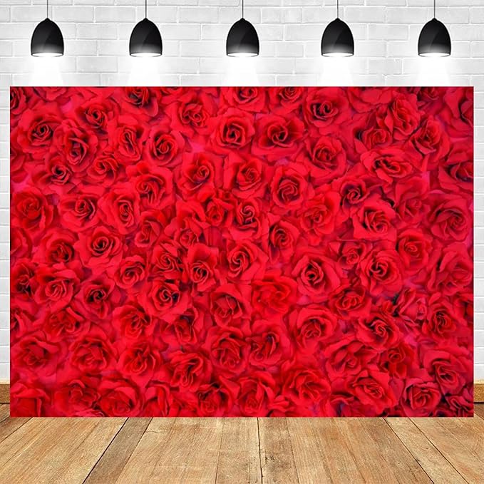 10x5ft Red Rose Backdrop Rose Flower Wall Background for Photography Valentines Day Backdrop Valentines Banner Wedding Bridal Shower Decor Birthday Decoration Mother's Day Photo Booth Prop