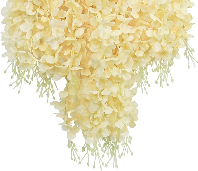 Pauwer Artificial Wisteria Flowers Vine Garland - 12 Pack Wedding Hanging Silk Flower String, Fake Ratta Garland, Champagne