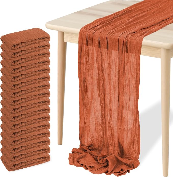 16 Pack Cheesecloth Table Runners 20" x 120", Boho Gauze Table Decor for Wedding, Bridal Shower, Birthday Party, Long Romantic Runner(Terracotta)
