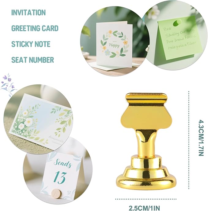 ERYTLLY 24 PK Place Card Holders 1.7 inches Table Card Holder Steel Card Holders for Weddings,Birthdays,Photos, Memo Notes, Restaurants (Gold 24PK)