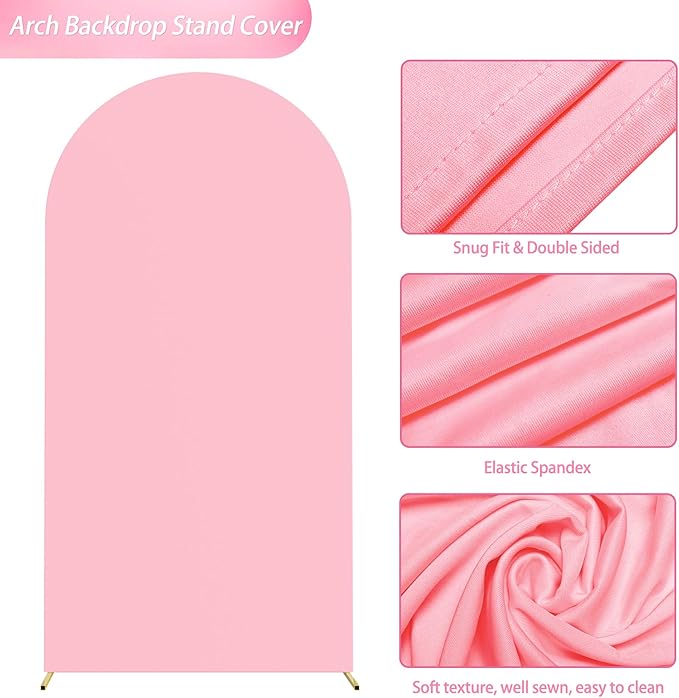 Wokceer 6.6FT Wedding Arch Cover Spandex Fitted Wedding Arch Stand Covers Round Top Chiara Arch Backdrop Cover for Birthday Party Ceremony Banquet Decoration Pink