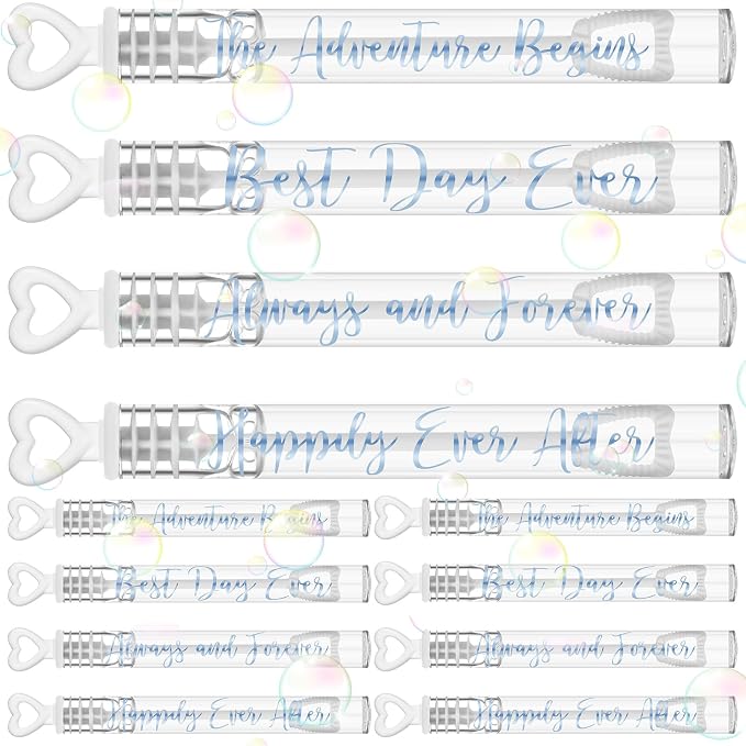 Hollowfly 120 Pack Wedding Mini Bubble Wands for a Wedding Bulk White Heart Blue Wish Bubble for Guests Send Off Wand Adults Bridal exit Shower Party Supplies Valentine Anniversaries Celebration