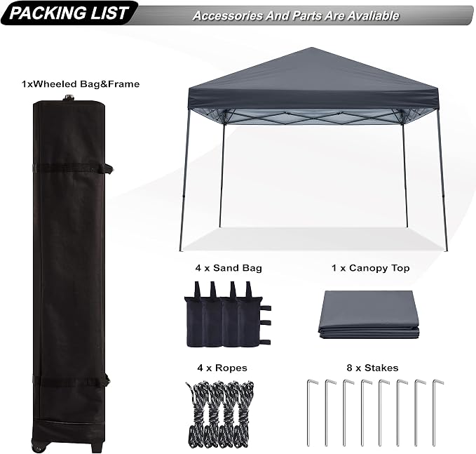 ABCCANOPY Stable Pop up Outdoor Canopy Tent 10 x 10 ft Base / 8 x 8 ft Top, Dark Gray