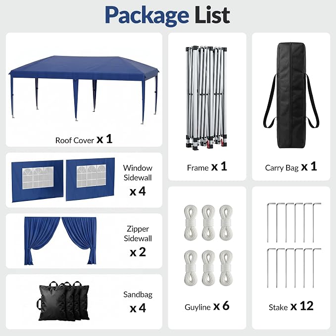 10x20 Pop Up Canopy with Sidewalls, Instant Tent with Carry Bag, Sandbags, Height Adjustable Waterproof Outdoor Canopy, Outdoor Canopy for Events, Camping, Parties (Blue)