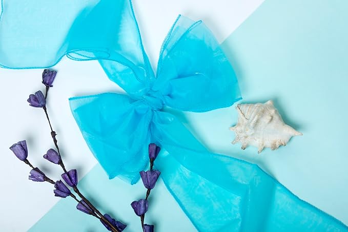 MDS® Pack of 75 Organza Chair Sashes for Wedding Decoration, Reusable Sheer Chair Bows for Banquet Chair Cover, Reception, Bridal Shower, Baby Shower, Birthday Party & Special Events - Turquoise