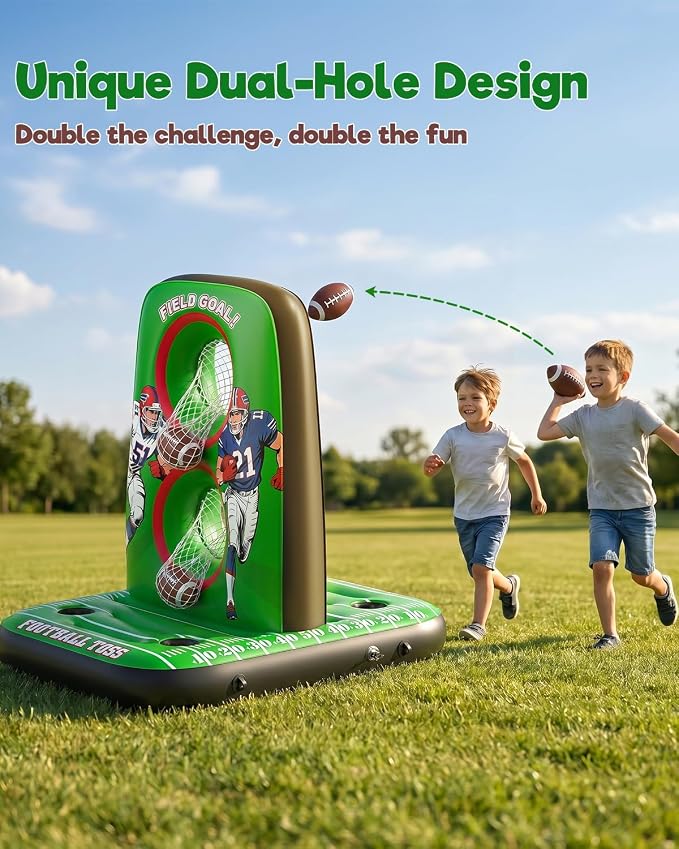 Inflatable Football Toss Game for Pool Floating Water Football Target with 4 Balls & 2 Pumps, Stable Base Outdoor Backyard & Beach Games Summer Pool Party Game for Kids, Teen & Adults