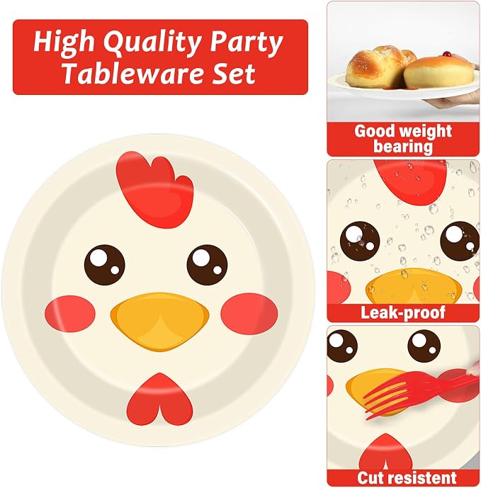 gisgfim 50 Guests Chicken Party Decorations Chicken Plates and Napkins Chicken Party Decoration For Birthday Party Plates Tableware Set Chicken Theme Party Paper Plates Napkins Forks 200 PCS