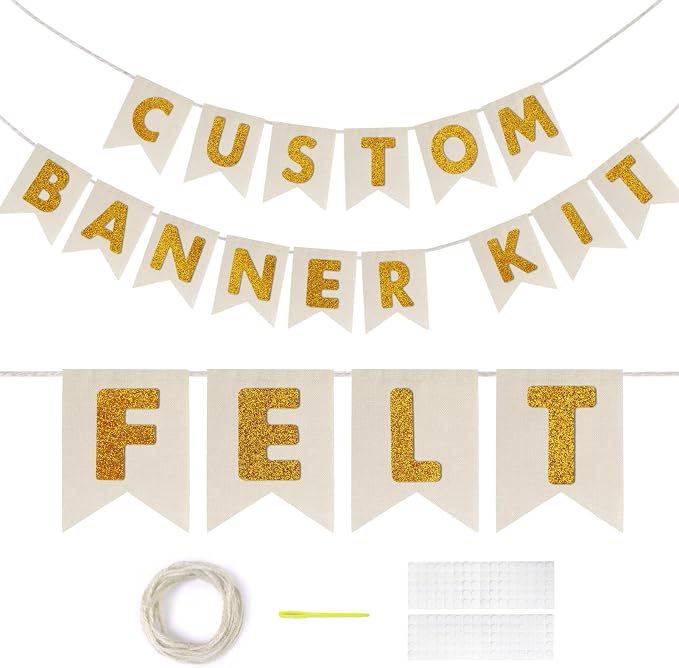 Custom Banner Kit, 28 Burlap Banner with 97 Felt Letters, Make Your Own Diy Customizable Kit for Birthday Wedding Party Decorations