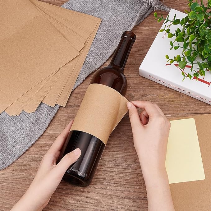 PH PandaHall 20 Sheet/80pcs Adhesive Wine Bottle Labels Custom Wine Label Stickers 3.9×4.9" Brown Blank Label Stickers Bottle Label Covers for Wine Wedding Engagement Anniversary Cocktail Party