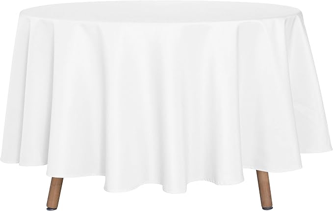 sancua Round Tablecloth - 90 Inch - Water Resistant Spill Proof Washable Polyester Table Cloth Decorative Fabric Table Cover for Dining Tables, Buffet Parties and Camping, White