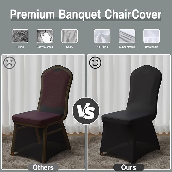 150 PCS Banquet Chair Covers for Wedding Universal Polyester Spandex Chair Cover Stretch Slipcovers for Party Dining Flat-Front Chair (Black)