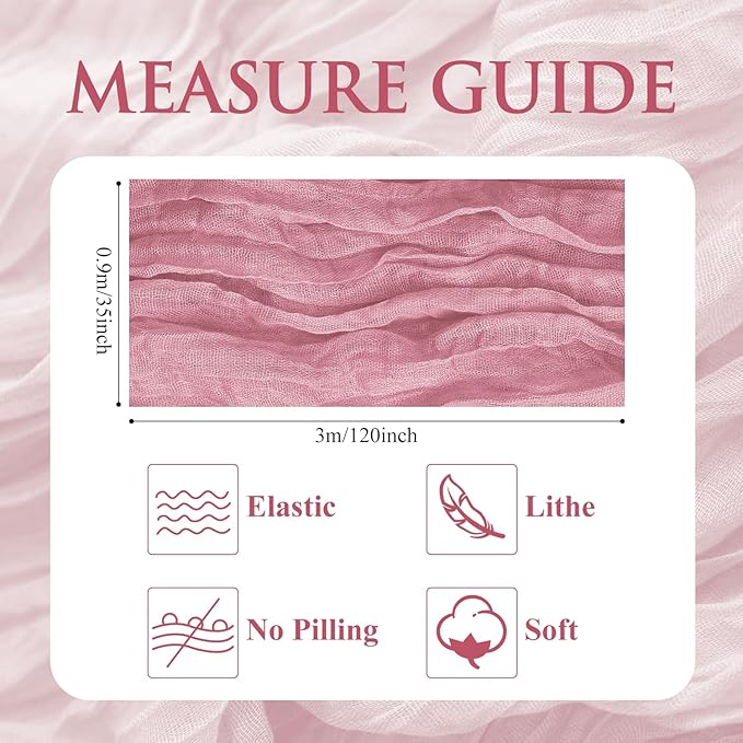 12PCS Table Runner Cheesecloth 10FT Pink Boho Gauze Cheese Cloth Rustic Sheer Table Runners for Wedding Birthday Bridal Baby Shower Party Decoration