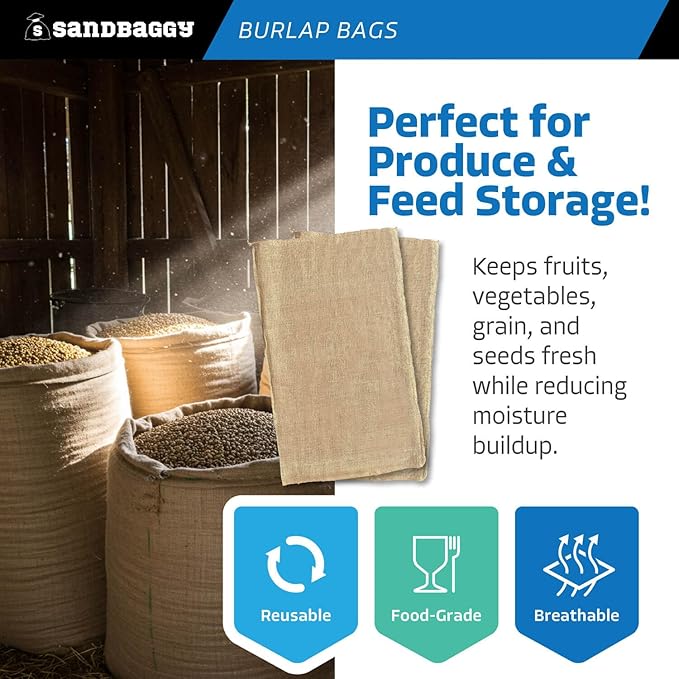 Sandbaggy Burlap Bags Large 24" x 40" - Potato Sack Race Bags for Kids & Adults | Perfect Birthday Party Game | Shrub & Plant Frost Protection - Food Grade (Pack of 100)